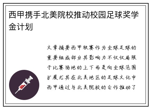 西甲携手北美院校推动校园足球奖学金计划