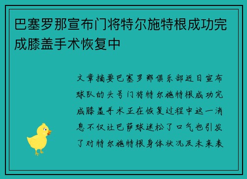 巴塞罗那宣布门将特尔施特根成功完成膝盖手术恢复中 巴塞罗那宣布门将特尔施特根成功完成膝盖手术恢复中